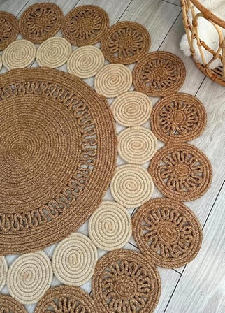 Jüt Kilim Moderin Görünümlü Salon Örtüsü Paspas Halı Banyo Mutfak Halısı Yatak Odası Veranda Balkon Teras Alanları İçin Çift taraflı Kilim Halı (HASIR-BEJ, 80 X 80 CM)