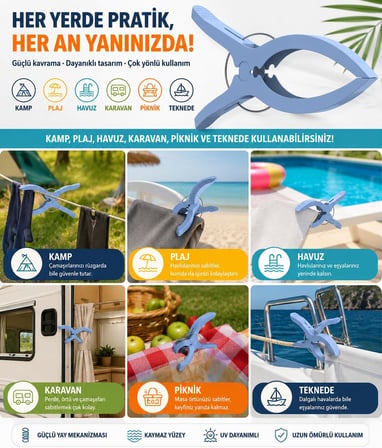Mandal Plaj Havlusu Şezlong Sabitleyici Halı Asma Mandalı Çamaşır Klipsi Havlu Kıyafet Tutucu (4, Sarı)