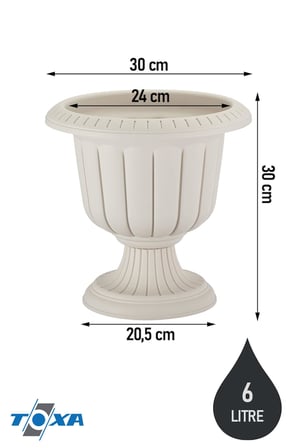 Ayaklı Deliksiz Plastik Nergis Saksı (1 Adet, 6 Litre, 30cm, Kirli Beyaz)