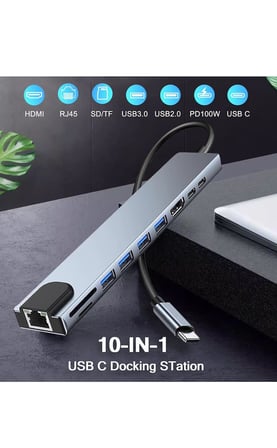 USB C Çoklayıcı, HDMI, RJ45 Ethernet, SD/TF Kart, USB 3.0/2.0 Bağlantı Noktaları, 100W PD Şarj, Gümüş