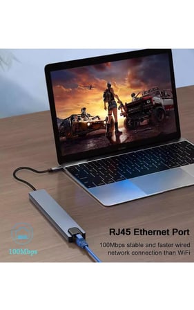 USB C Çoklayıcı, HDMI, RJ45 Ethernet, SD/TF Kart, USB 3.0/2.0 Bağlantı Noktaları, 100W PD Şarj, Gümüş