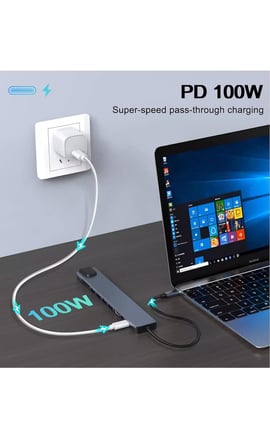 USB C Çoklayıcı, HDMI, RJ45 Ethernet, SD/TF Kart, USB 3.0/2.0 Bağlantı Noktaları, 100W PD Şarj, Gümüş