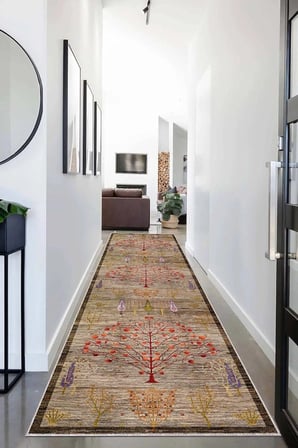 Dijital Baskı Yıkanabilir Kaymaz Taban Etnik Kilim Desen Salon Halısı ve Yolluk, Kahverengi 80 x 250, 95541154802507