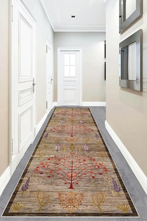Dijital Baskı Yıkanabilir Kaymaz Taban Etnik Kilim Desen Salon Halısı ve Yolluk, Kahverengi 80 x 250, 95541154802507