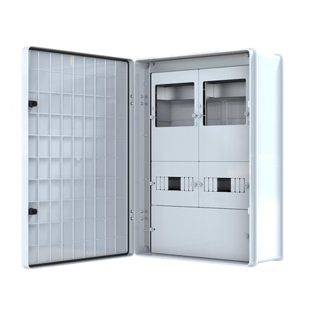 Panosu 18 Sigortalı 25A-160A Kompakt Şalter 2 Trifaze Sayaçlı Sıva Üstü Sayaç Panosu IP65 50 x 70 x 22.5 cm POLİ 041