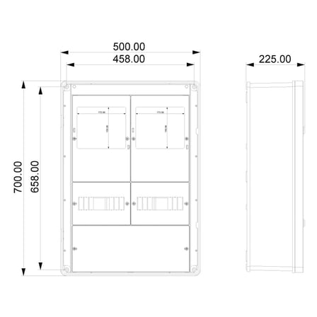 Panosu 18 Sigortalı 25A-160A Kompakt Şalter 2 Trifaze Sayaçlı Sıva Üstü Sayaç Panosu IP65 50 x 70 x 22.5 cm POLİ 041