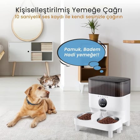 Pro Plus 5L Wi-Fi Kameralı Çift Kase Akıllı Otomatik Kedi Köpek Mama Kabı Besleme Ünitesi (Sesli Komut+Çelik Kase+APP Kontrol)