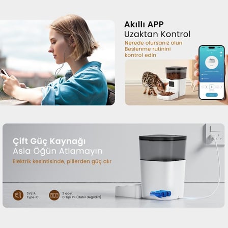 X 4L Wi-Fi Akıllı Otomatik Kedi Köpek Mama Kabı Besleme Ünitesi (Sesli Komut+Çelik Kase+APP Kontrol)