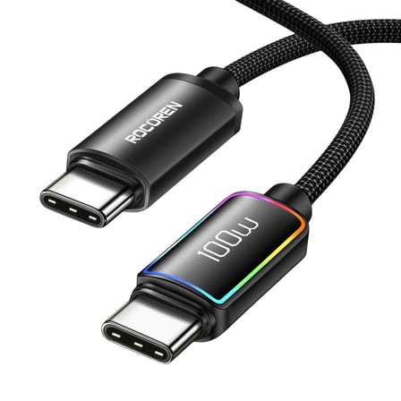 100W Type-C to Type-C RGB Aydınlatmalı Örgülü Şarj ve Data Kablosu 3 Metre