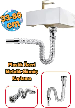 80 Cm Krom Körüklü Lavabo Gider Borusu – Esnek Metal Lavabo Sifon Hortumu, Uzatılabilir Gider Borusu, Banyo ve Mutfak Lavaboları İçin Dayanıklı Sifon Bağlantı Hortumu
