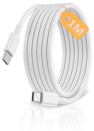C-C, ÖRGÜLÜ ve GÜÇLENDİRİLMİŞ BOYUN, 1Metre, 60Watt Hızlı Şarj Kablosu (1Ad x 1Metre Beyaz)