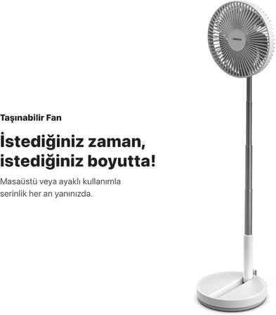 Smart Ayaklı Vantilatör Şarjlı Katlanabilir Masaüstü Fan 8000 mAh Taşınabilir 4 Hız Modlu 150 Derece Salınımlı X6103