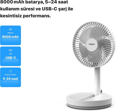 Smart Ayaklı Vantilatör Şarjlı Katlanabilir Masaüstü Fan 8000 mAh Taşınabilir 4 Hız Modlu 150 Derece Salınımlı X6103