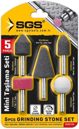 Mini Taşlama Seti, 5 Parça Zımpara Taşı, 6mm Sap, 22000 RPM