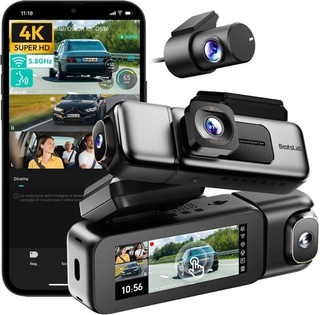 Ses Kontrolü,3 Kanallı 3,18 inç Dokunmatik Ekran, 2160P + 1080P + 1080P Ön ve Arka İç Döngü Kaydı, 5,8 GHz WiFi, GPS, Gece Görüşü, WDR, Park Modu ile 4K Araç Kamerası 128 Gb Hafıza Kartlı