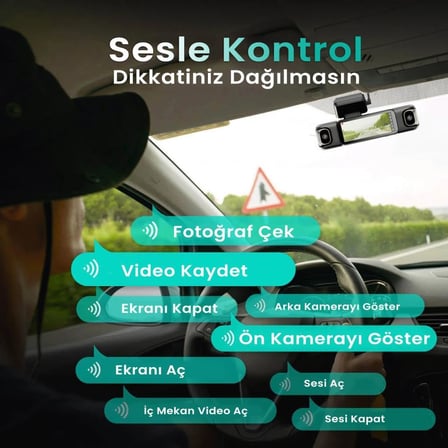 Ses Kontrolü,3 Kanallı 3,18 inç Dokunmatik Ekran, 2160P + 1080P + 1080P Ön ve Arka İç Döngü Kaydı, 5,8 GHz WiFi, GPS, Gece Görüşü, WDR, Park Modu ile 4K Araç Kamerası 128 Gb Hafıza Kartlı