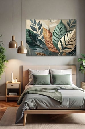 Sanat Büyük Yapraklar Kanvas Tablo - Modern Duvar Tablosu - Canvas Tablo - Duvar Dekorasyonu - Duvar Süsü;Renkli 50 X 70