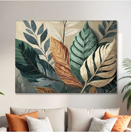 Sanat Büyük Yapraklar Kanvas Tablo - Modern Duvar Tablosu - Canvas Tablo - Duvar Dekorasyonu - Duvar Süsü;Renkli 50 X 70