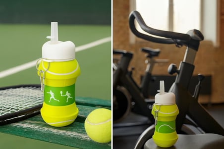 Basketbol ve Tenis Topu Şeklinde Katlanabilir Matara, 0.5L Silikon Spor Su Şişesi, Taşınabilir ve Hafif (Tenis)