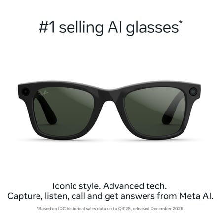 Meta Wayfarer Gen 2 Akıllı Gözlük, 12 MP Kamera, 3K Video, Meta AI, 8 Saat Pil, Transitions Şeffaf/Grafit Yeşil Lens, Parlak Siyah, 50-22