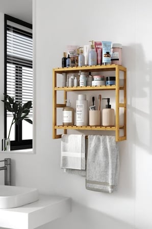 Bambu Mini 8 Form Organizer Mutfak ve Banyo Düzenleyici Askılı Duvar Rafı Havluluk DB-0028