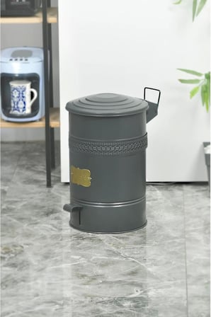 Pedallı Metal Galvaniz Mutfak Banyo Kapaklı Çöp Kovası 16 Lt Antrasit Antrasit Tek Ebat 26 X 36