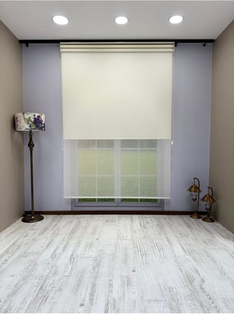 Mekanizmalı Ekru Keten Tül ve Ekru Mat Stor Perde 160 x 200