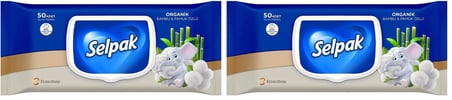 Organik Bambu ve Pamuk Islak Mendil 1X50 2li paket