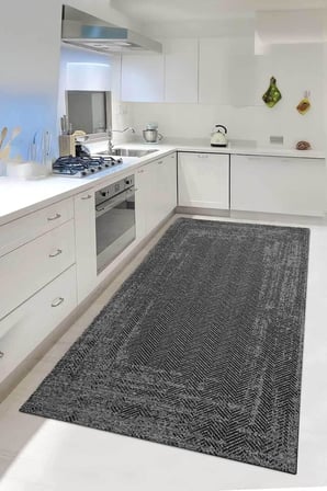 Kaymaz Yıkanabilir Sisal Jüt Görünümlü Gri Mutfak Halısı Salon Halısı Yolluk Mutfak Dekor,Antrasit 80 X 150