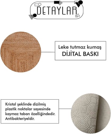 Kaymaz Yıkanabilir Sisal Jüt Görünümlü Gri Mutfak Halısı Salon Halısı Yolluk Mutfak Dekor,Antrasit 80 X 150
