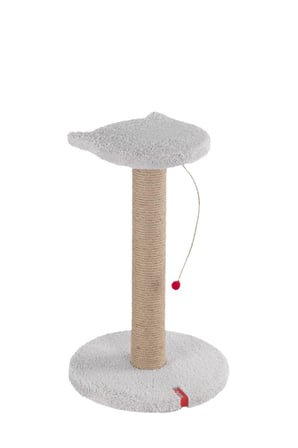Stepli Kedi Yüzlü Platform Tırmalama Tahtası, Gri Peluş Kaplı, Sisal İpli, Oyuncaklı (Gri)