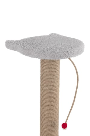 Stepli Kedi Yüzlü Platform Tırmalama Tahtası, Gri Peluş Kaplı, Sisal İpli, Oyuncaklı (Gri)