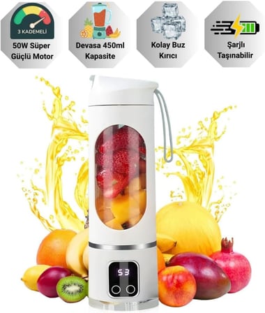 1500Mah Şarjlı Taşınabilir 12 Bıçaklı 50W Süper Güçlü Buz Kırıcı Kişisel Smoothie Blenderı