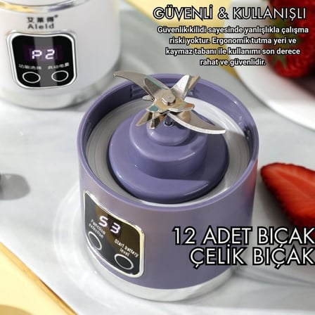 1500Mah Şarjlı Taşınabilir 12 Bıçaklı 50W Süper Güçlü Buz Kırıcı Kişisel Smoothie Blenderı