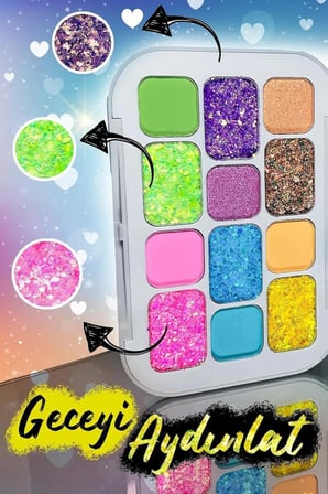 12'li Glitter Göz Farı Paleti – No:04, 13,5 g – Yüksek Pigmentli, Işıltılı Katmanlar, Uzun Süre Kalıcı, Parti/Gece Makyajı için