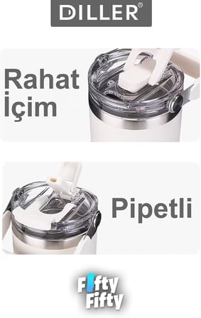 Kapak Çift Kullanım Pipetli/Pipetsiz Taşıma Kulplu Çelik Termos-FFDILLERD9358