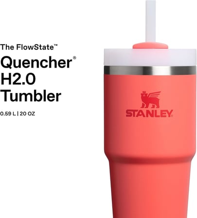 Quencher H2.0 FlowState Tumbler 20oz Pipetli Termos Bardak 0.60 Litre - Mercan (Hot Coral) | Paslanmaz Çelik