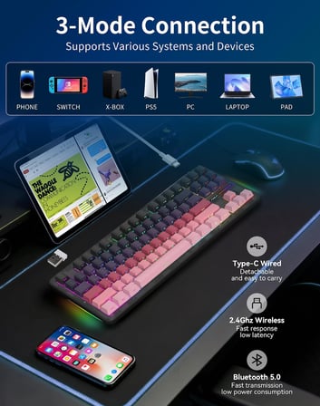 F87 Pro Wireless Mechanical Keyboard, 75% TKL Tri-Mode 8000mAh Battery