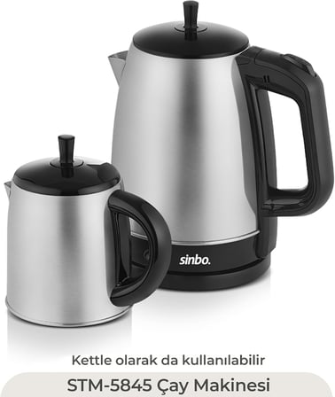 STM-5845 ve SCM-2967 Çelik Set – 360° Dönebilen Kablosuz Çay Makinesi ve Türk Kahvesi Cezvesi, Dayanıklı Paslanmaz Çelik