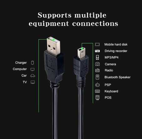 Mini USB to Mini B Data Şarj Kablosu 5 Pin PS3 Oyun Kolu, Fotoğraf Makinesi Data Kablosu