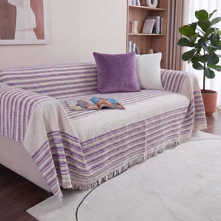 Koltuk ve Yatak Örtüsü - 240x260 cm - Bambuviskon Kumaş - Nefes Alır ve Yakmaz - Oturma Odası ve Yatak Odası Dekorasyonu - Hafif Yazlık Battaniye - Lila
