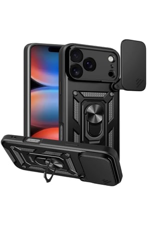 IPhone 17 Pro ile uyumlu Apple Kılıf Kamera Korumalı Sürgülü Yüzüklü Armor Military Tank Kızaklı Sert Kapak