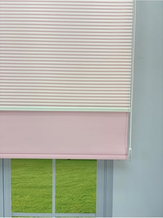perde LUNA Serisi Beyaz Tül Pembe Stor Perde Işık Kontrollü, Çift Mekanizmalı, Kolay Montaj 80 x 200