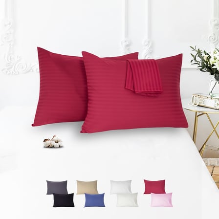 Home%100 Pamuk Çizgili Saten Yastık Kılıfı | 50 x 70 cm 2'li | Paket (Bordo)