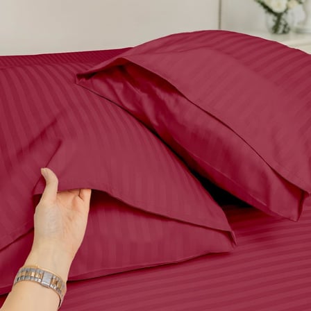 Home%100 Pamuk Çizgili Saten Yastık Kılıfı | 50 x 70 cm 2'li | Paket (Bordo)