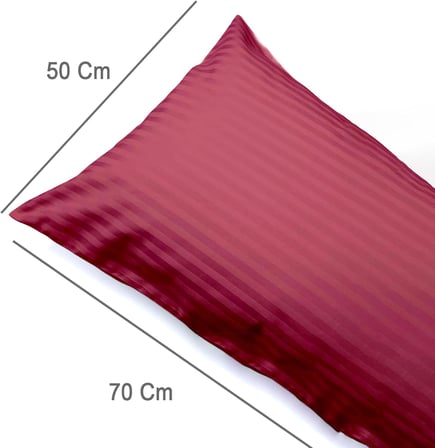 Home%100 Pamuk Çizgili Saten Yastık Kılıfı | 50 x 70 cm 2'li | Paket (Bordo)