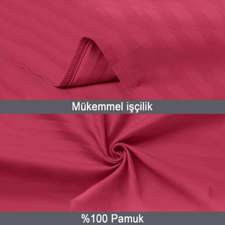 Home%100 Pamuk Çizgili Saten Yastık Kılıfı | 50 x 70 cm 2'li | Paket (Bordo)