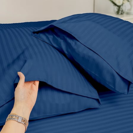 Home%100 Pamuk Çizgili Saten Yastık Kılıfı | 50 x 70 cm 2'li | Paket (Gecemavisi)