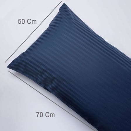 Home%100 Pamuk Çizgili Saten Yastık Kılıfı | 50 x 70 cm 2'li | Paket (Gecemavisi)