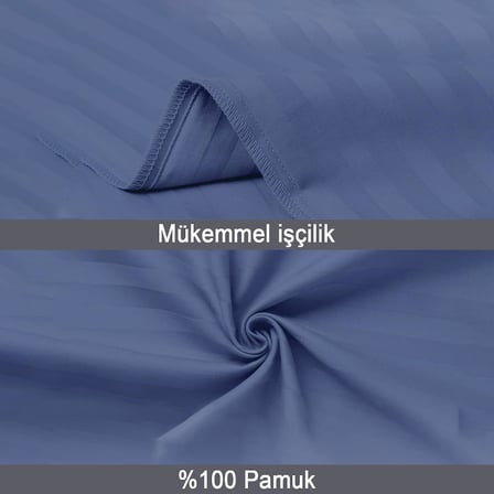 Home%100 Pamuk Çizgili Saten Yastık Kılıfı | 50 x 70 cm 2'li | Paket (Gecemavisi)